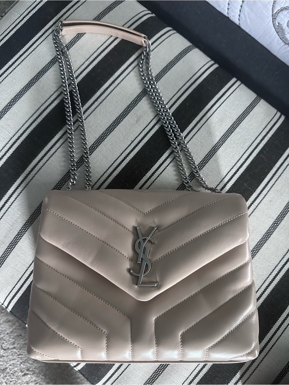 Saint Laurent Small Loulou Leather Shoulder Bag in Beige